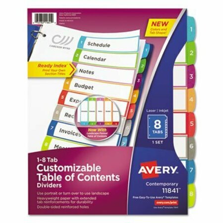 AVERY DENNISON Avery, CUSTOMIZABLE TOC READY INDEX MULTICOLOR DIVIDERS, 1-8, LETTER 11841